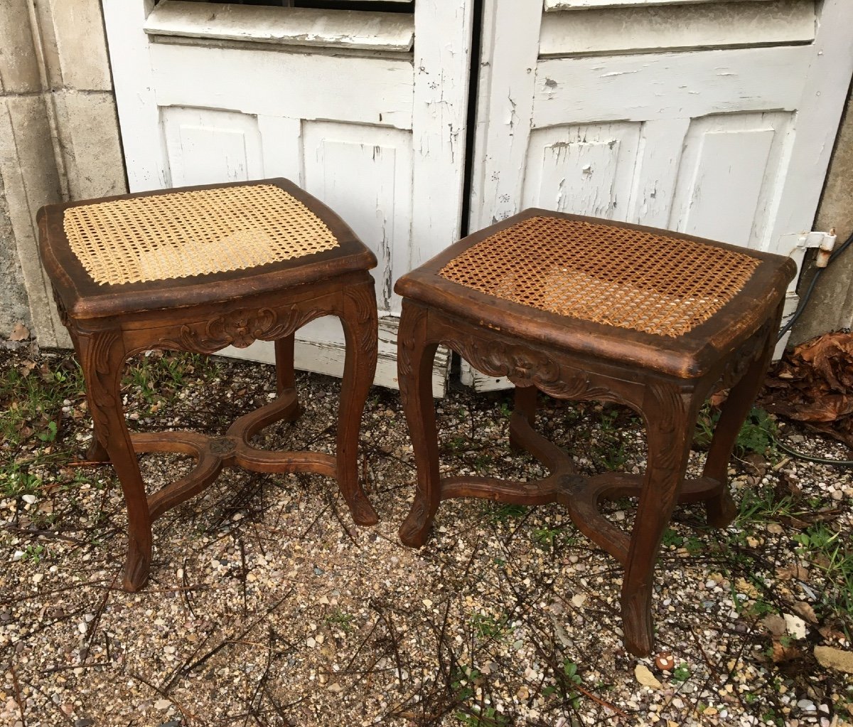 Pair Of Carved And Caned Stools, Louis XV Style-photo-8