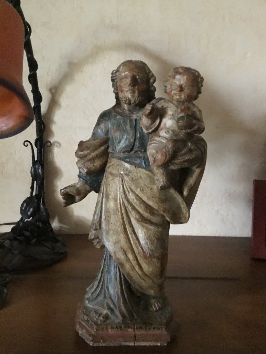 Sculpture  Saint Joseph Et l'Enfant Jésus, Du XVIIème-photo-2