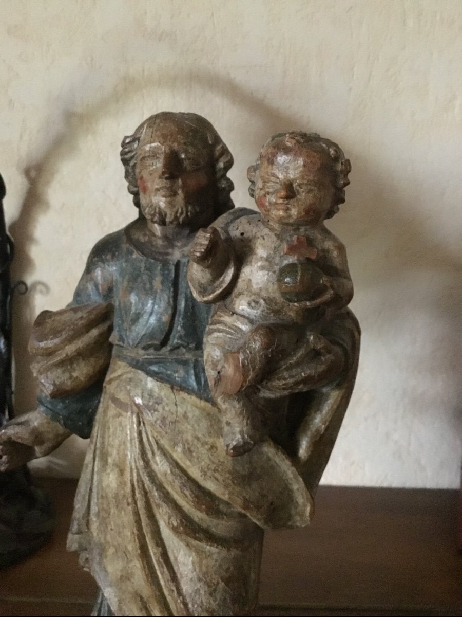 Sculpture  Saint Joseph Et l'Enfant Jésus, Du XVIIème-photo-4