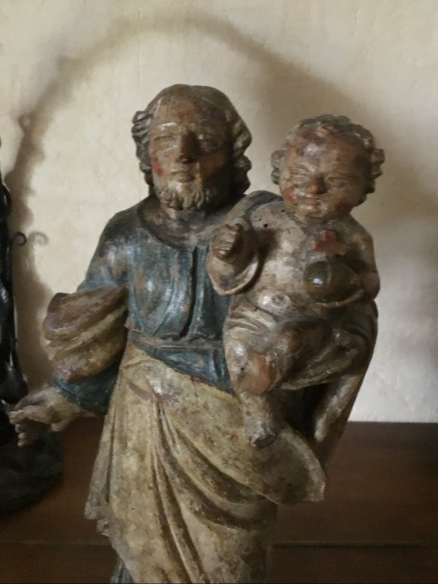 Sculpture  Saint Joseph Et l'Enfant Jésus, Du XVIIème-photo-2