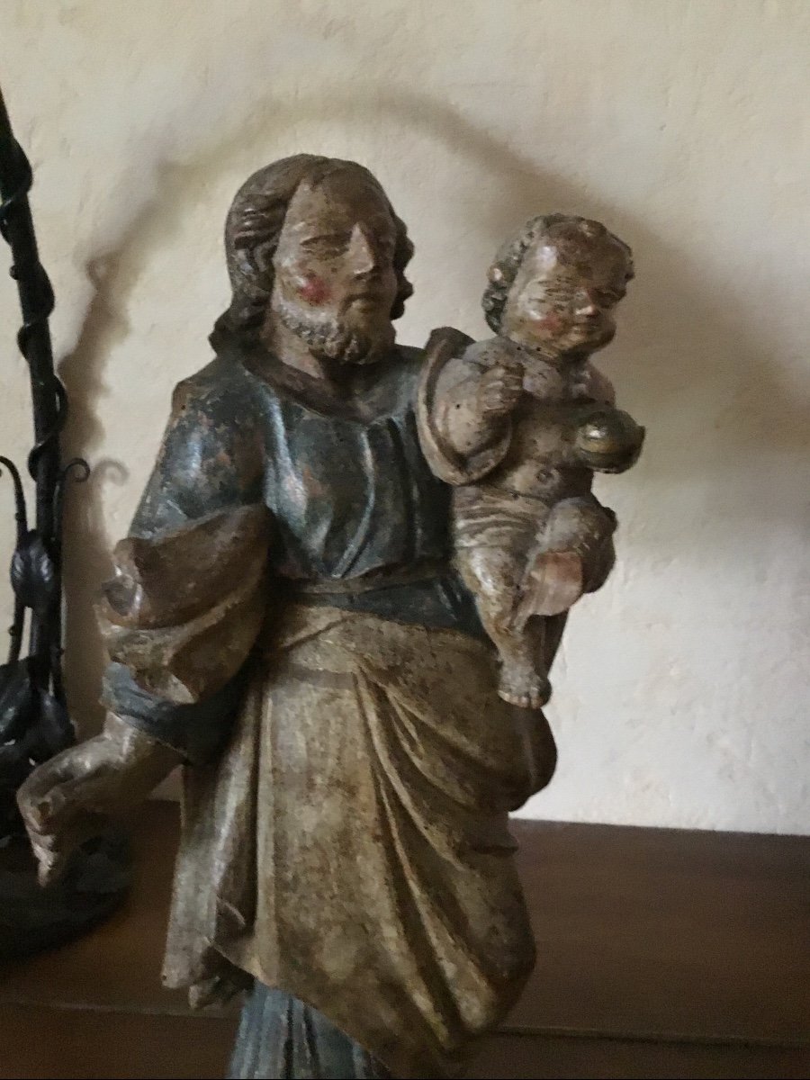 Sculpture  Saint Joseph Et l'Enfant Jésus, Du XVIIème-photo-3