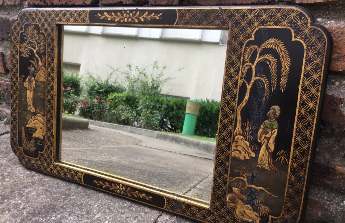 Rectangular Mirror With Chinoiserie Decor, Circa 1900-photo-2