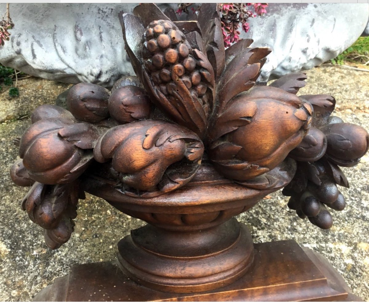 Corbeille De Fruits En Bois Sculpté, Vers 1900-photo-2