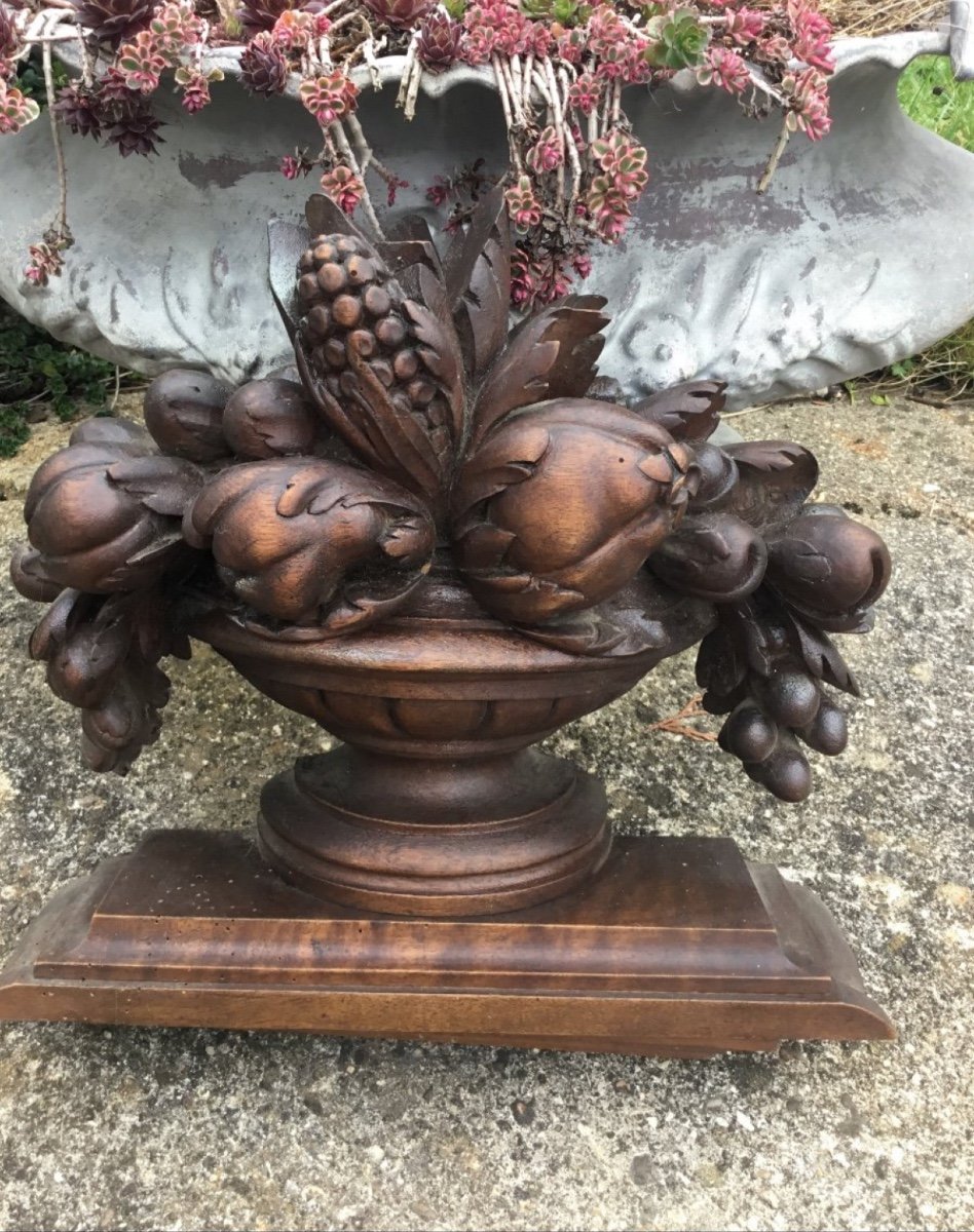 Corbeille De Fruits En Bois Sculpté, Vers 1900-photo-4