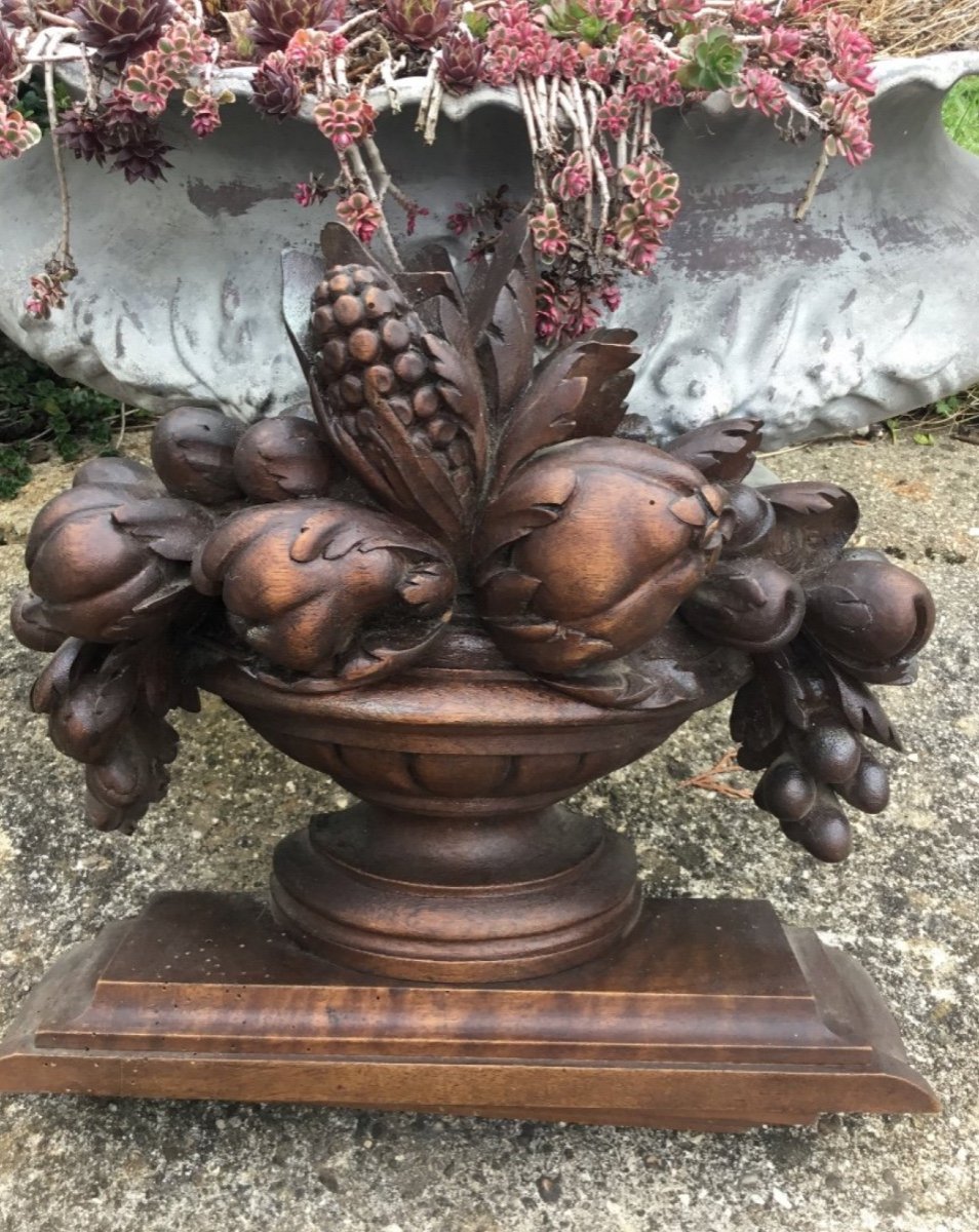 Fruit Basket In Carved Wood, Circa 1900