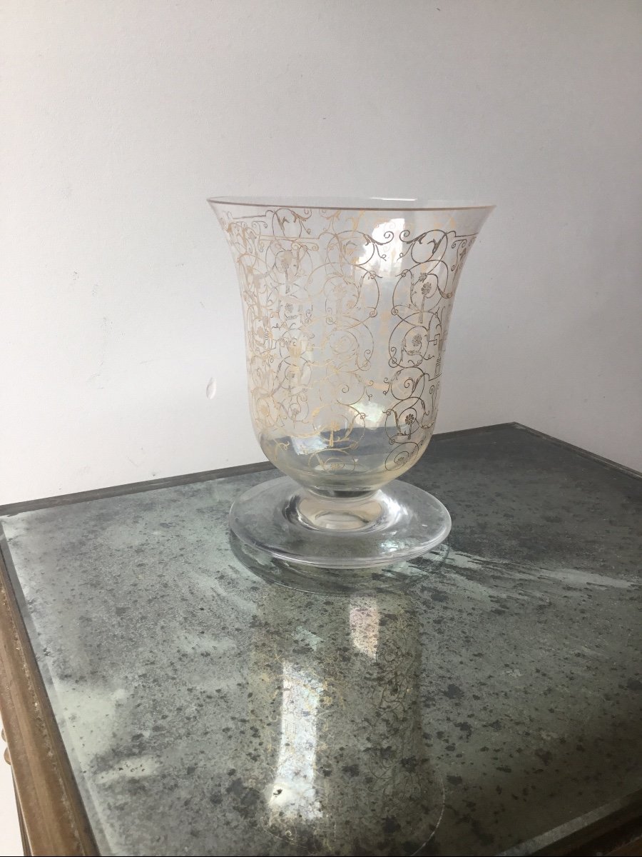 Vase En Cristal Gravé Et Dorure De Baccarat-photo-5