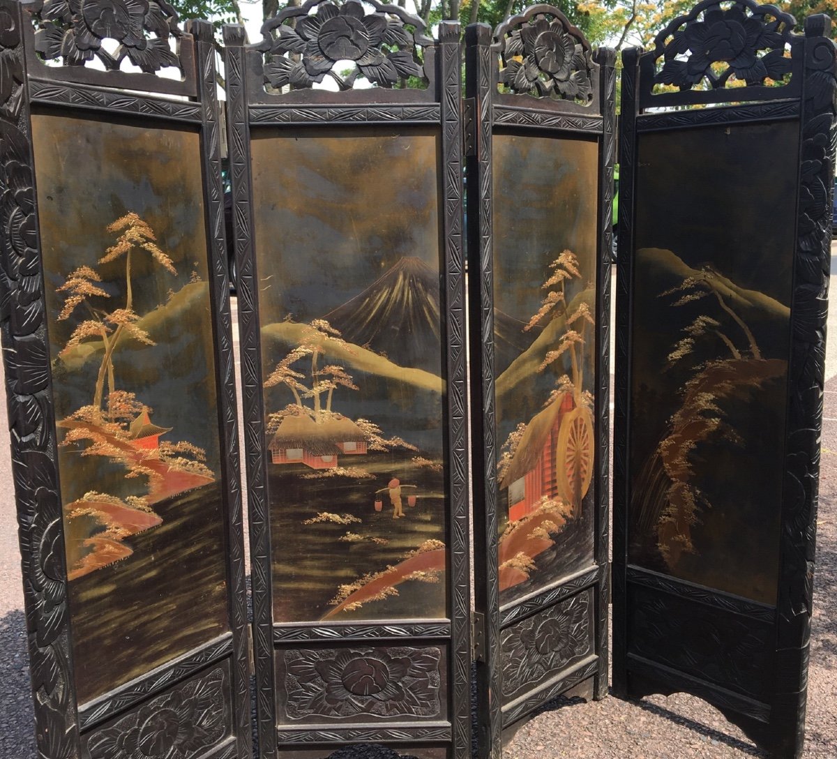 Small Japanese Screen Lacquer Decor From Mount Fuji-photo-5