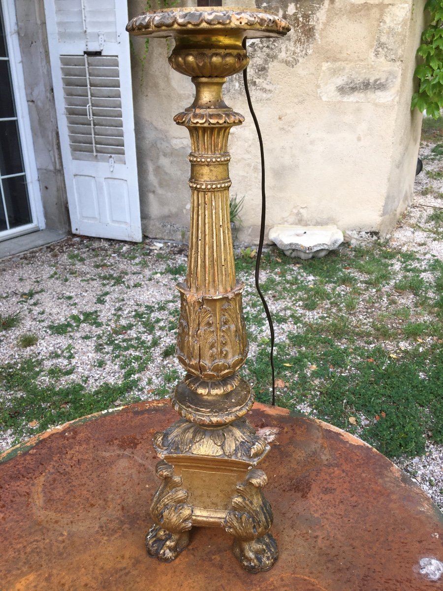 Candlestick In Carved And Gilded Wood-photo-7