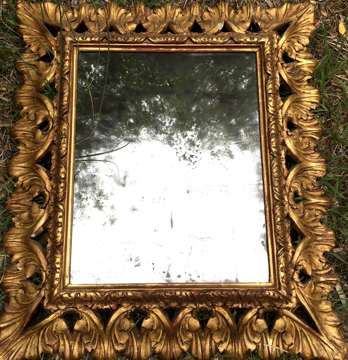 Miroir Italien En Bois Sculpté Et Doré Aux Feuilles d'Acanthes 78x70-photo-6