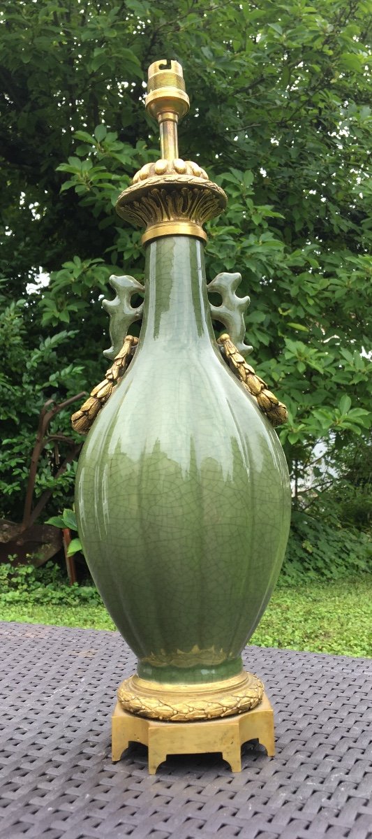 Vase En Porcelaine Celadon Montes En Bronze Dore Chine, XIXème Siecle-photo-6