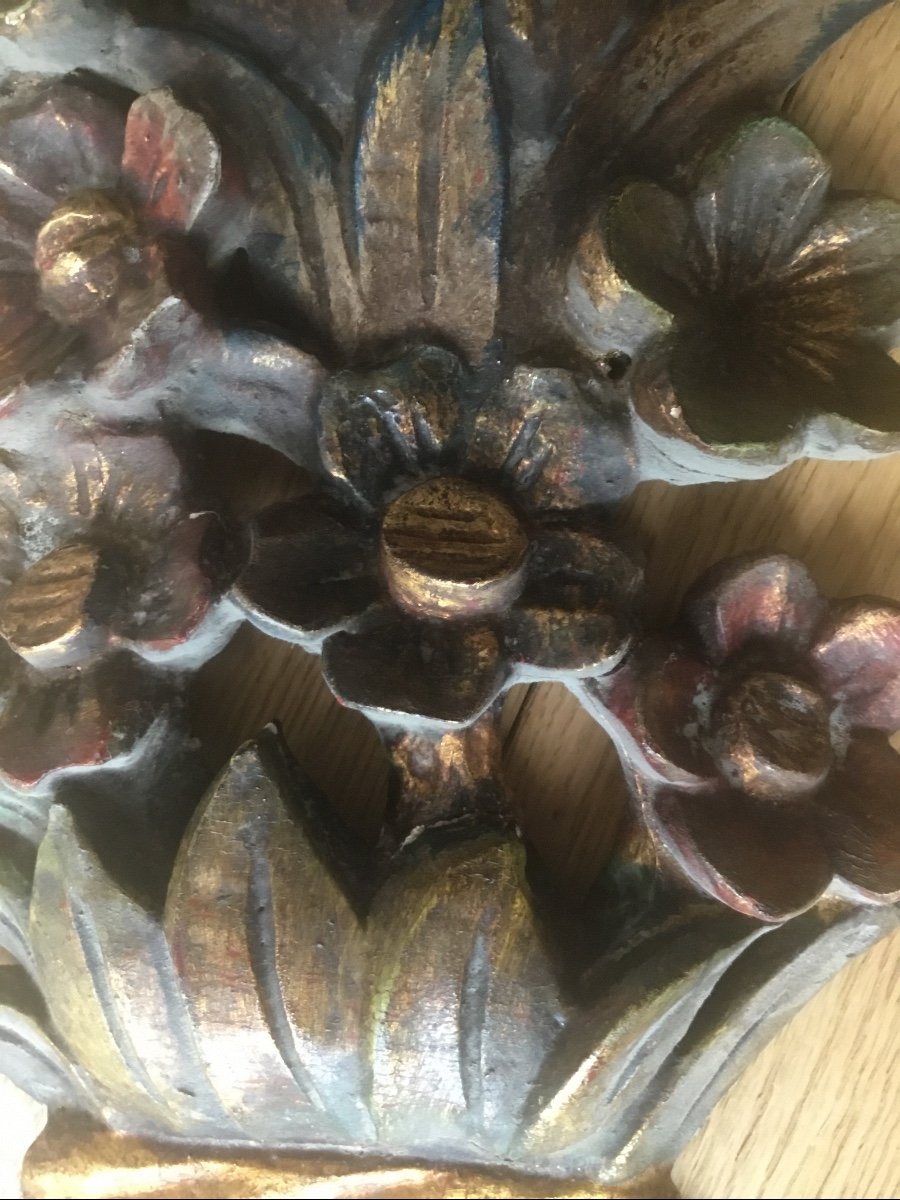 Floral Wall Element In Carved Wood-photo-1