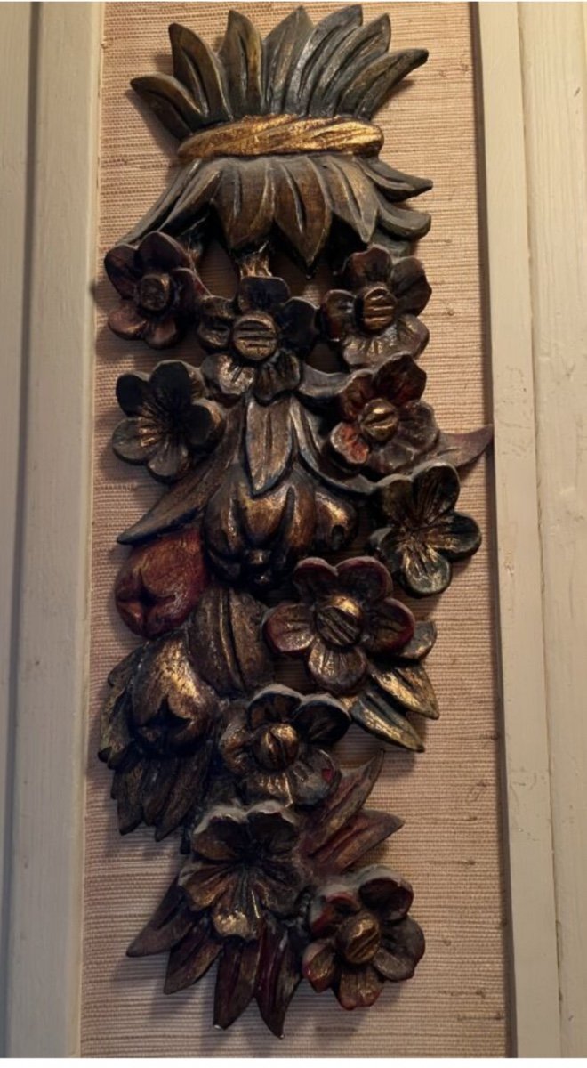 Floral Wall Element In Carved Wood