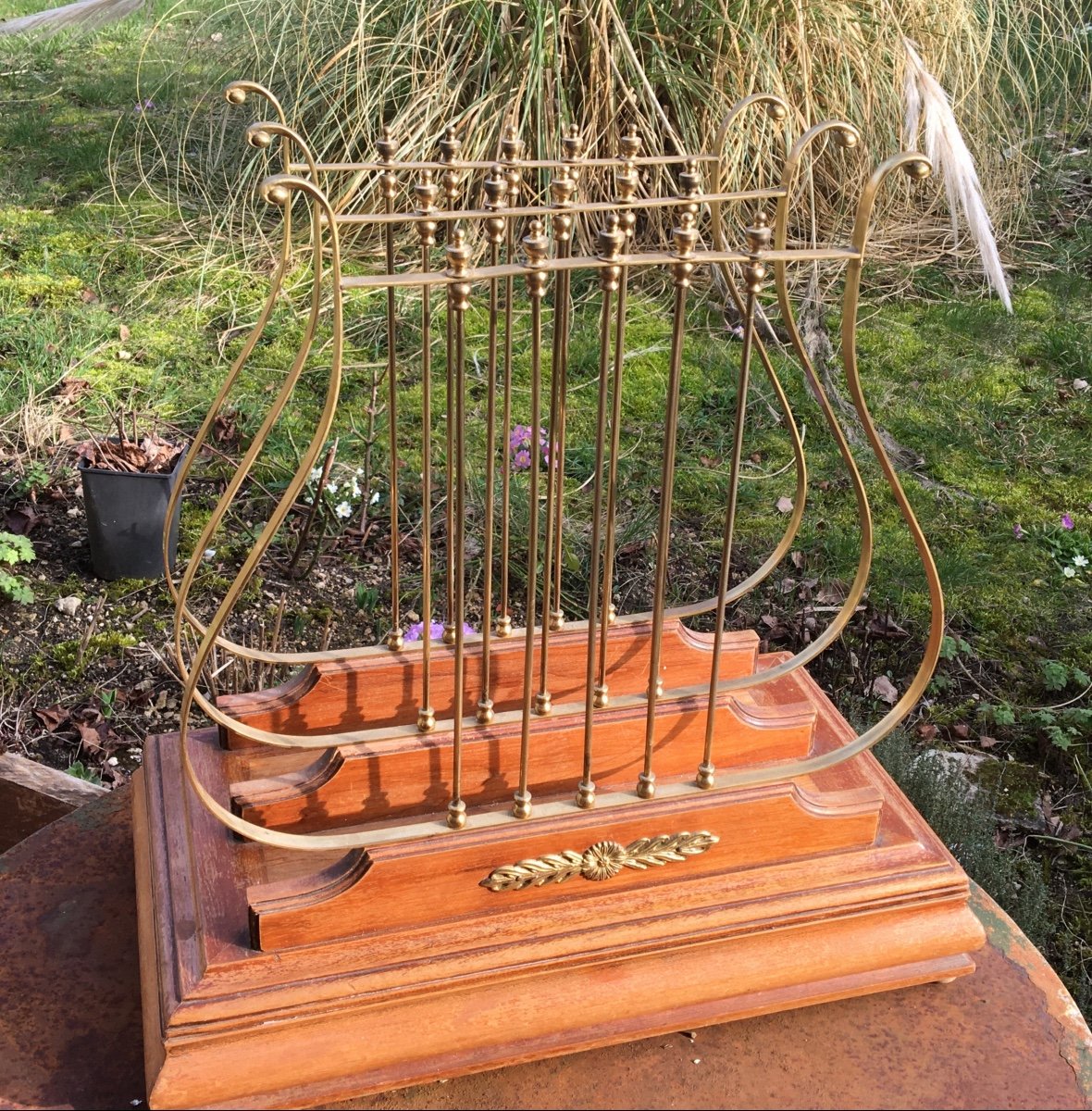 Rare Lyre Sheet Music Holder In Golden Brass, Circa 1900-photo-3