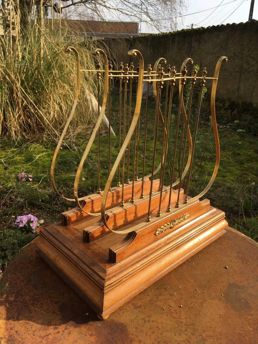 Rare Lyre Sheet Music Holder In Golden Brass, Circa 1900-photo-1