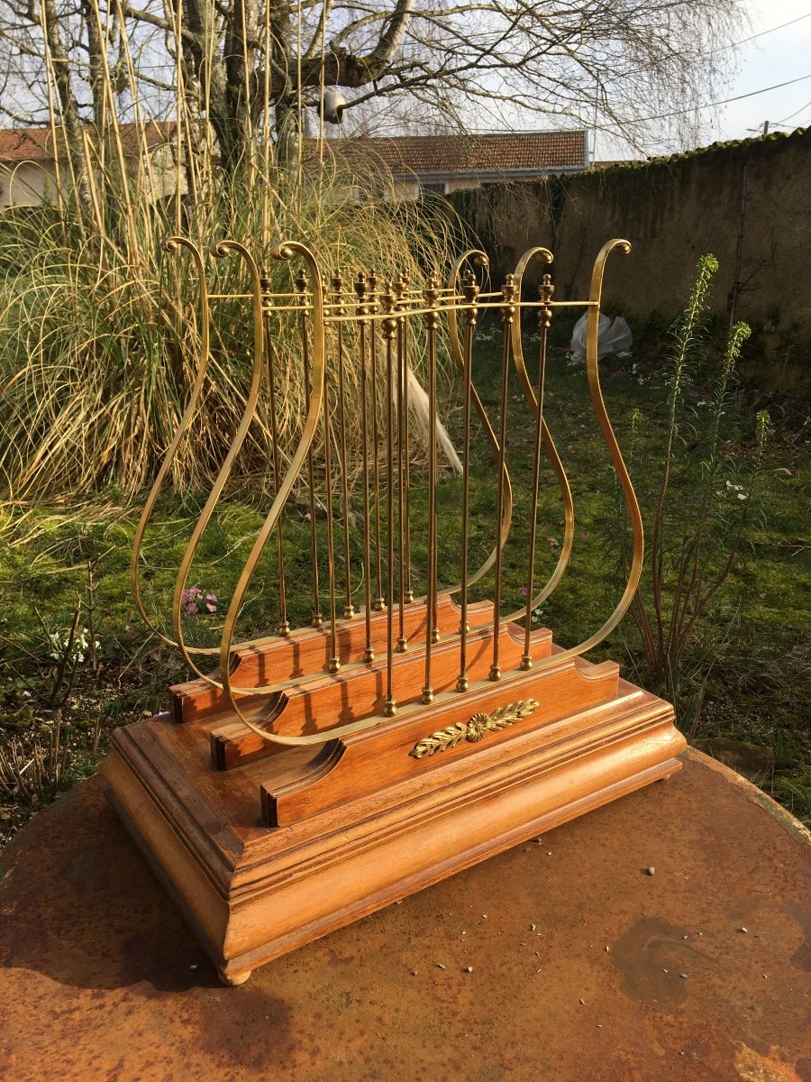 Rare Lyre Sheet Music Holder In Golden Brass, Circa 1900-photo-2