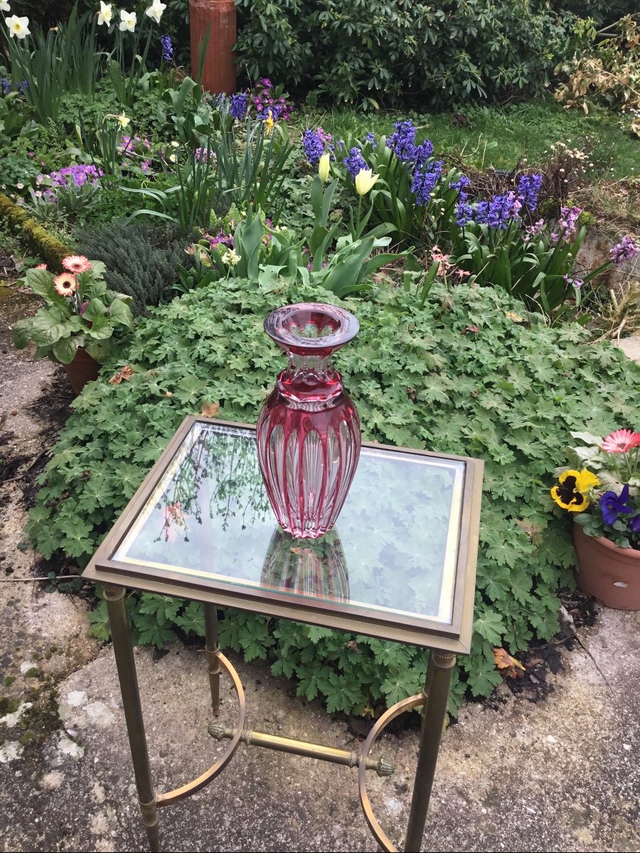 Small Transparent And Ruby Red Crystal Vase -photo-2