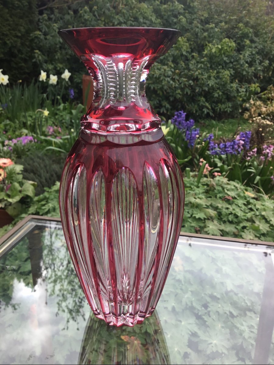 Small Transparent And Ruby Red Crystal Vase -photo-4