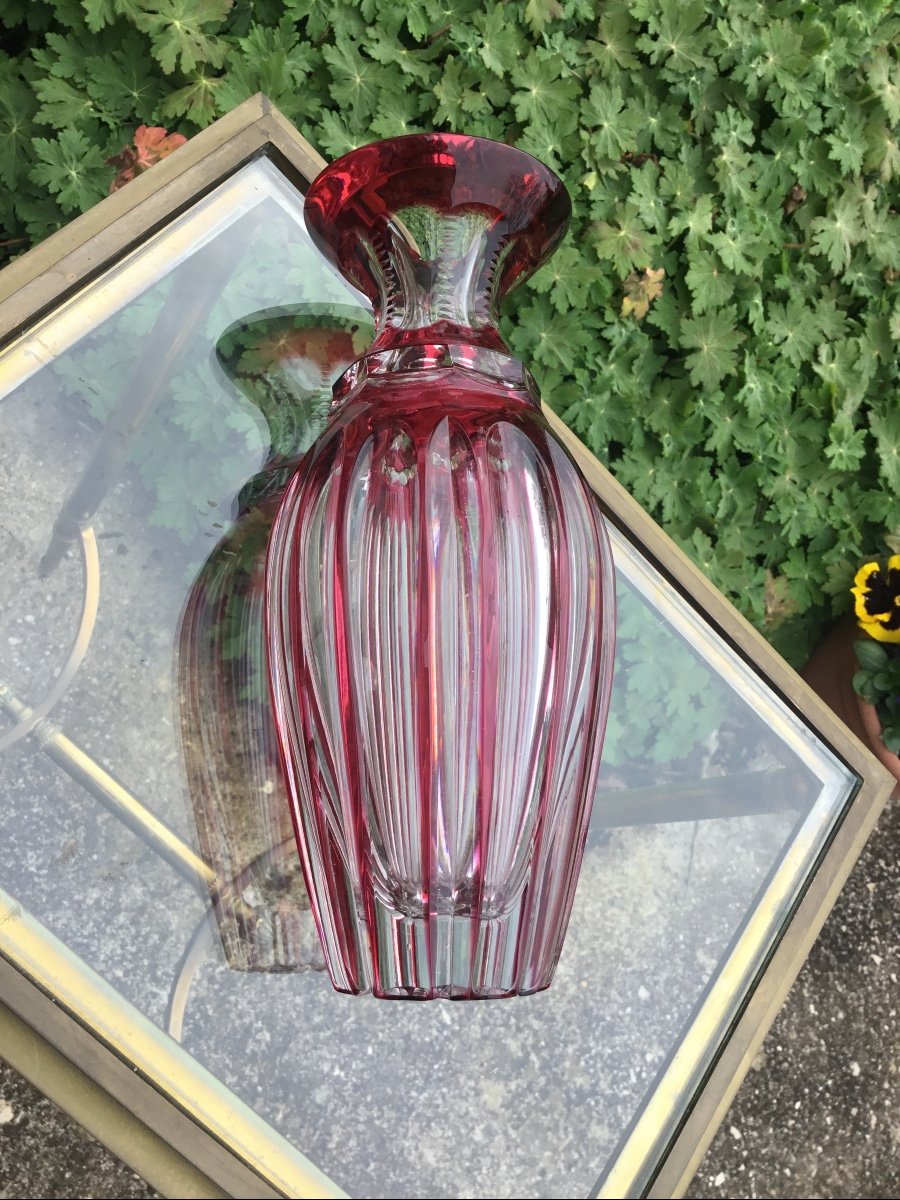 Small Transparent And Ruby Red Crystal Vase -photo-4