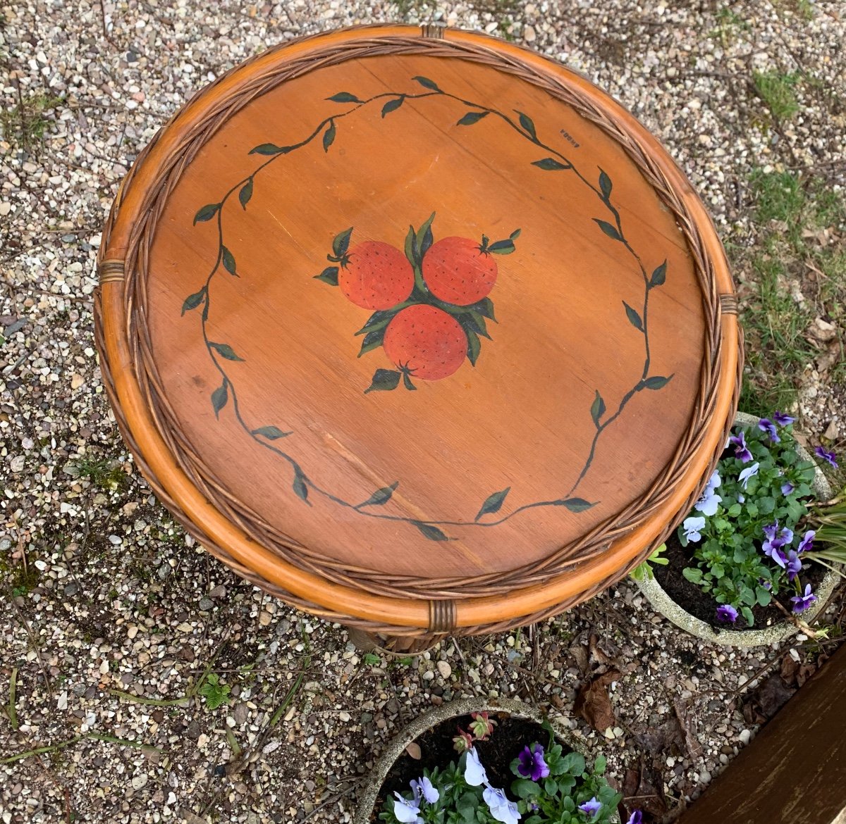 Wicker Pedestal Table, Circa 1950-photo-5