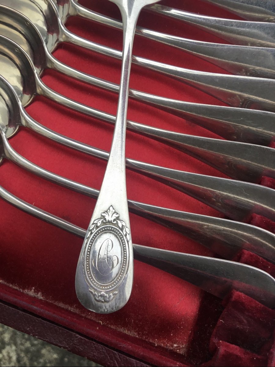 Suite Of 12 Small Silver Spoons In Their Box -photo-4