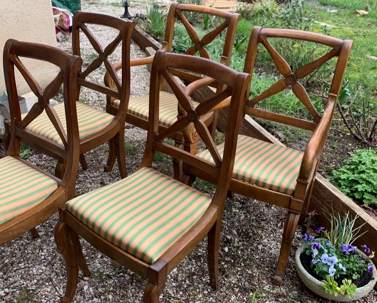 Suite Of 2 Armchairs And 3 Louis Philippe Chassis Chairs -photo-2