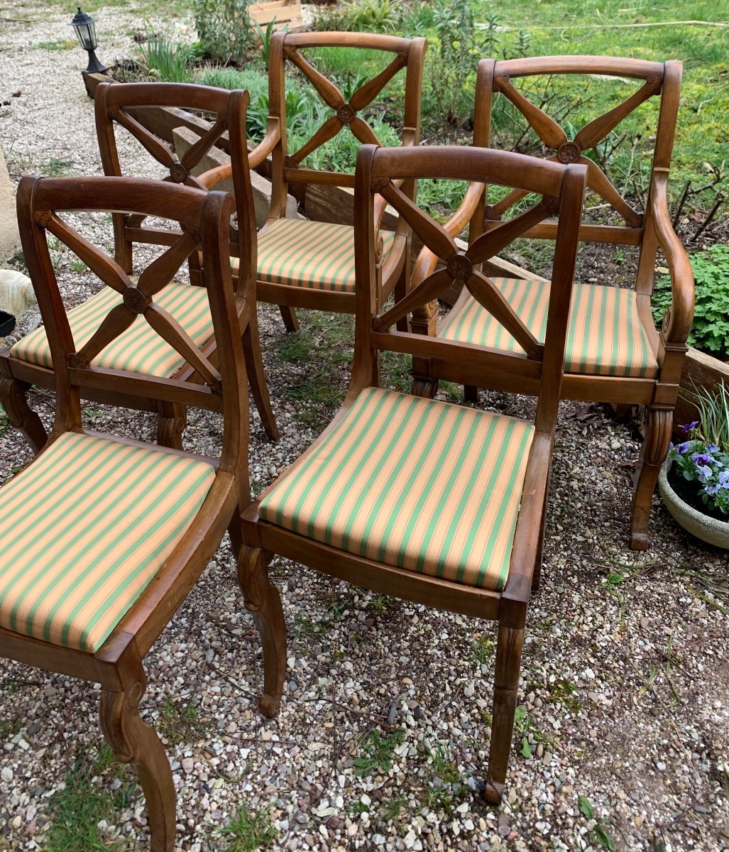 Suite Of 2 Armchairs And 3 Louis Philippe Chassis Chairs -photo-6