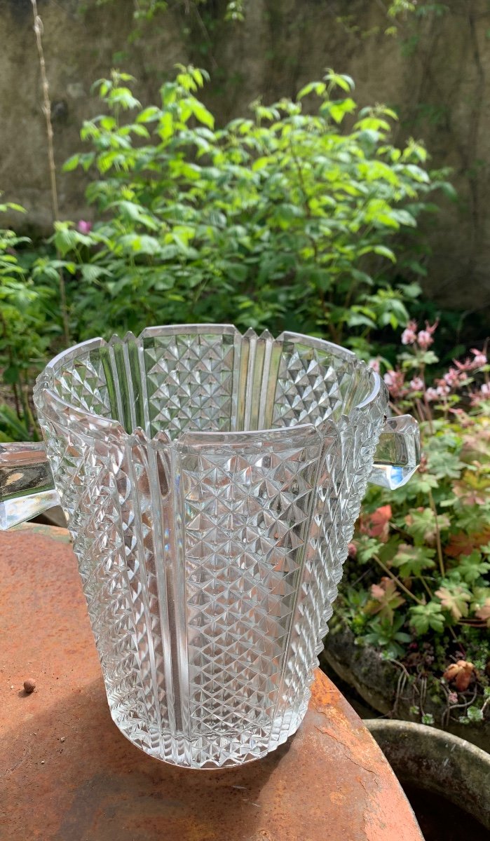 Champagne Bucket In Cut Crystal With Diamond Point Decor-photo-2