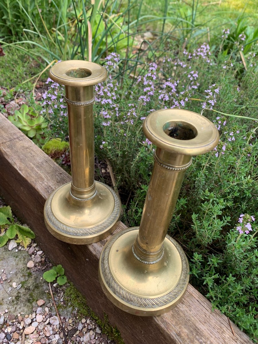 Small Pair Of Gilt Bronze Candlesticks From The Restoration Period -photo-4
