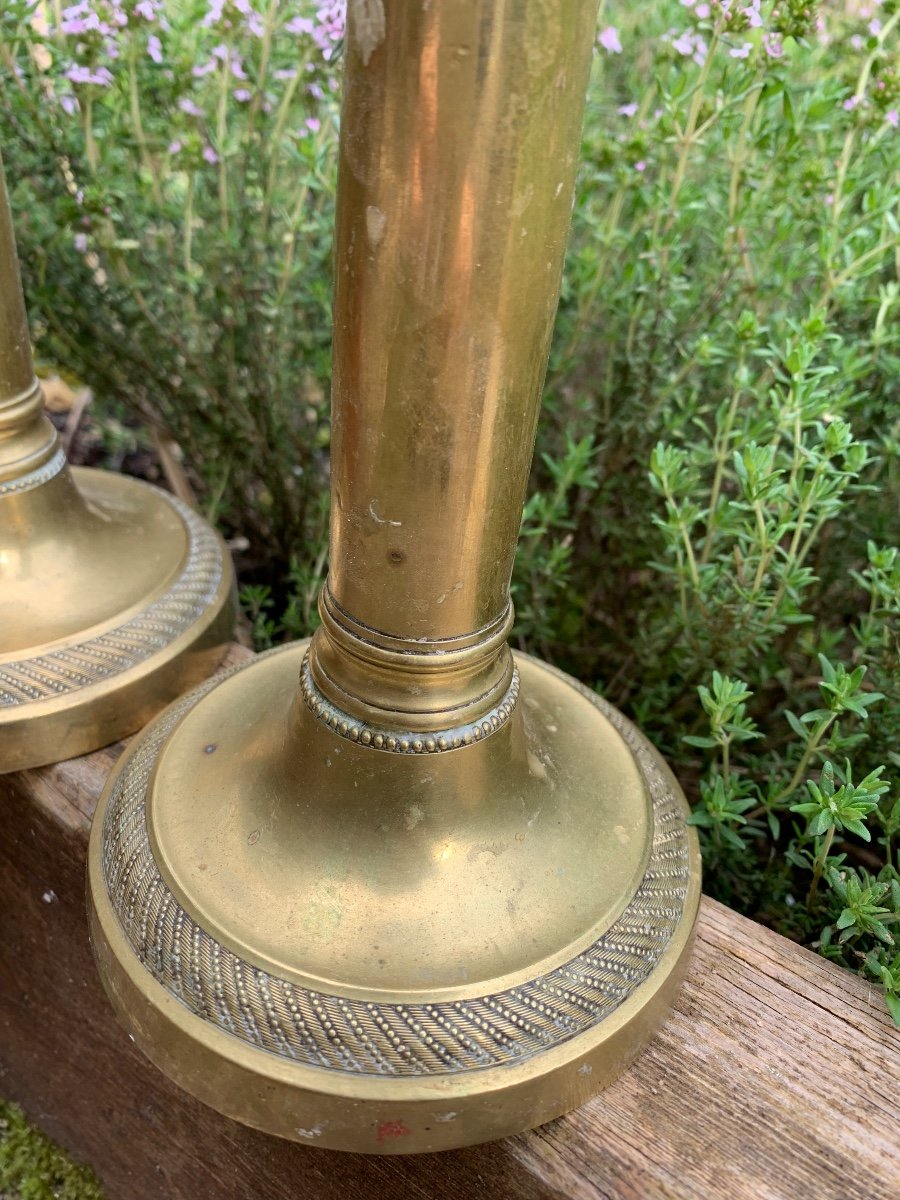 Small Pair Of Gilt Bronze Candlesticks From The Restoration Period -photo-2