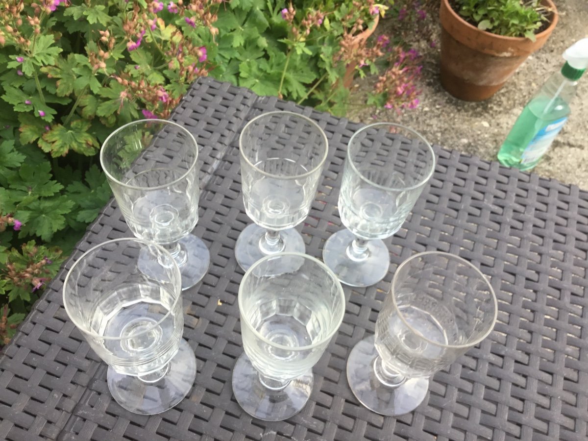 6 Small Louis Philippe Crystal Glasses -photo-1