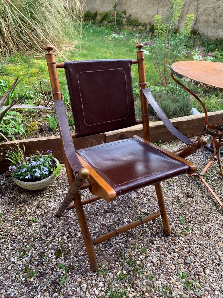 Folding Wooden Chairs Bamboo And Leather Look-photo-2