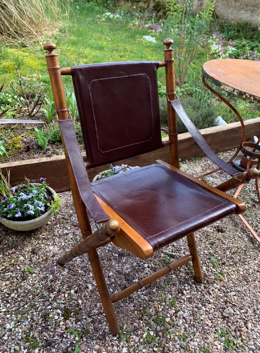 Folding Wooden Chairs Bamboo And Leather Look-photo-3