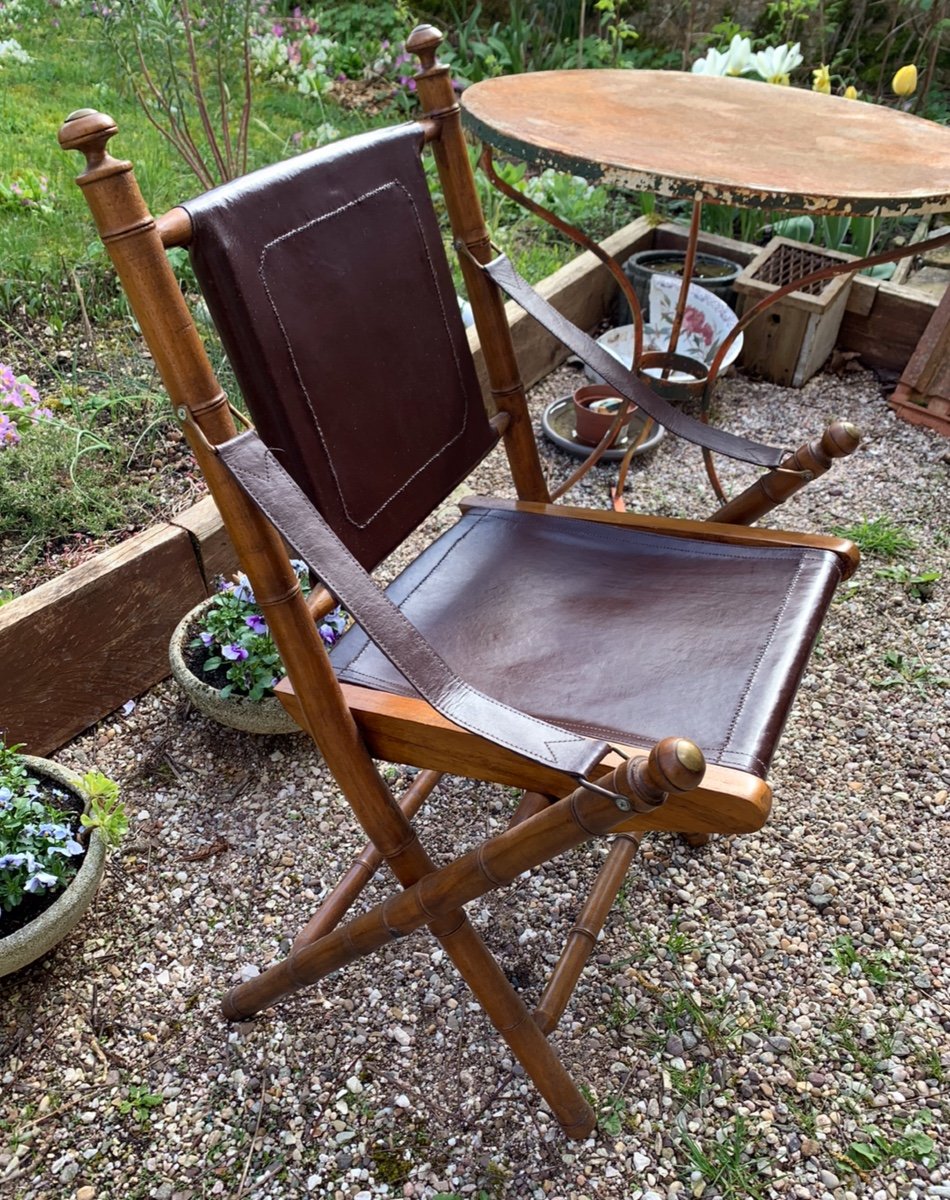 Folding Wooden Chairs Bamboo And Leather Look-photo-4