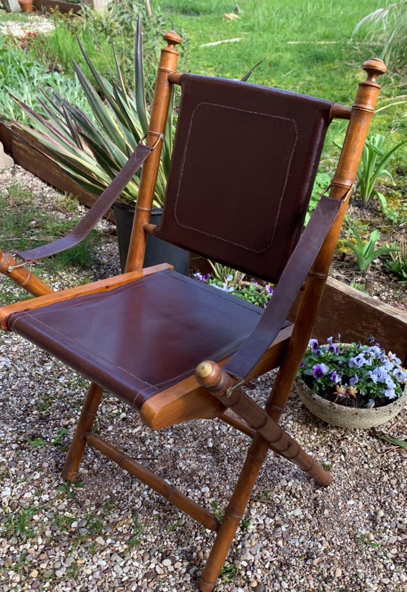 Folding Wooden Chairs Bamboo And Leather Look-photo-3