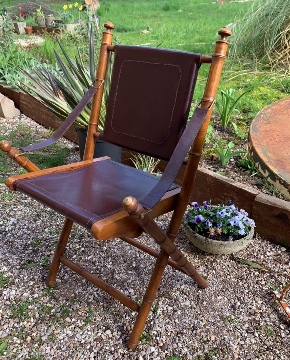 Folding Wooden Chairs Bamboo And Leather Look-photo-4