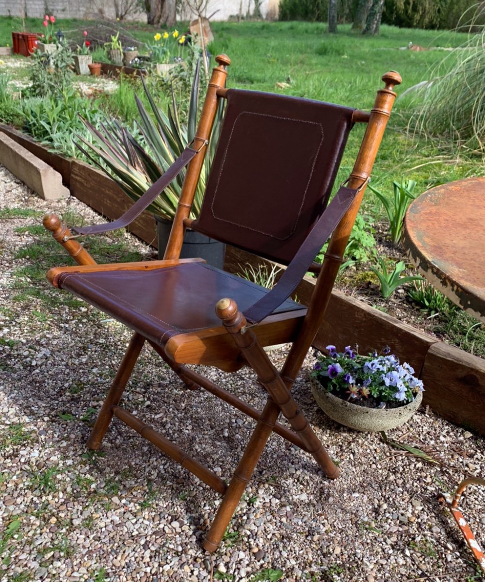 Folding Wooden Chairs Bamboo And Leather Look-photo-6