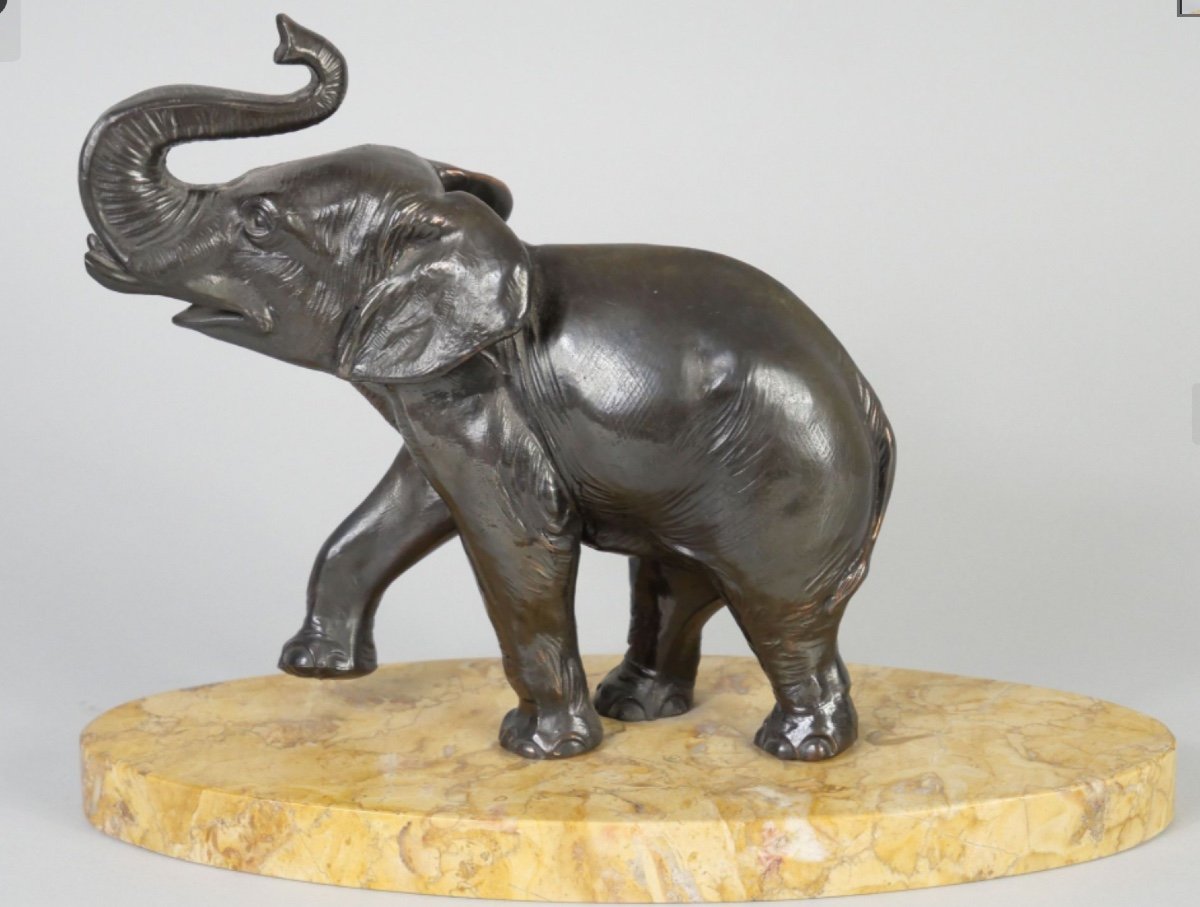 Art Deco Elephant On A Yellow Marble Base-photo-2