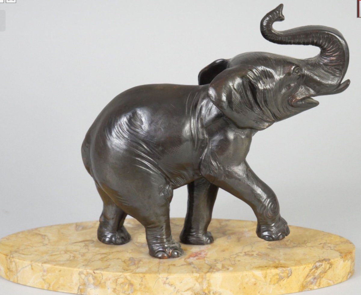 Art Deco Elephant On A Yellow Marble Base-photo-3