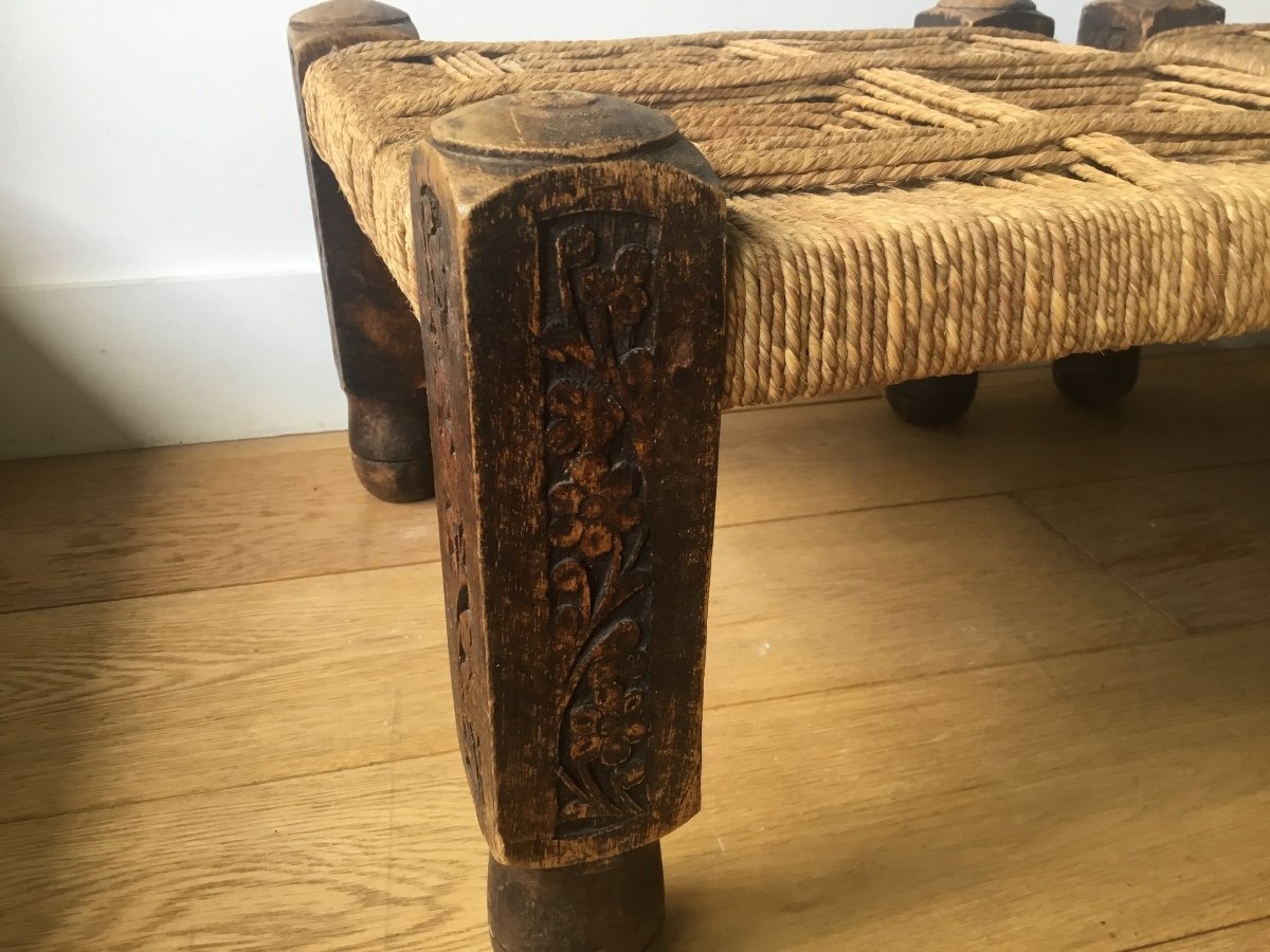 The Pair Of Low Ethnic Stools Seated In Rope-photo-6