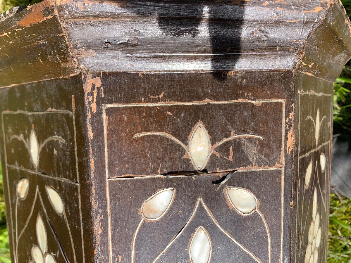 Small Octagonal Syrian Pedestal Table Inlaid With Mother-of-pearl, 19th Century-photo-7