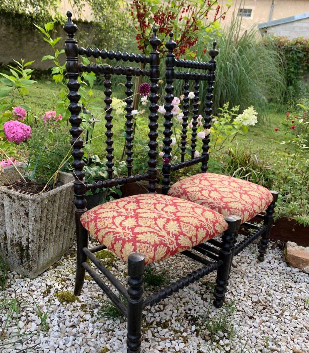 The Pair Of Low Chairs In Turned Wood -photo-1