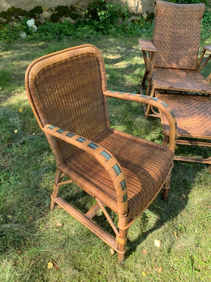 Chaise longue  Salon De Jardin En Rotin , Vers 1900-photo-5