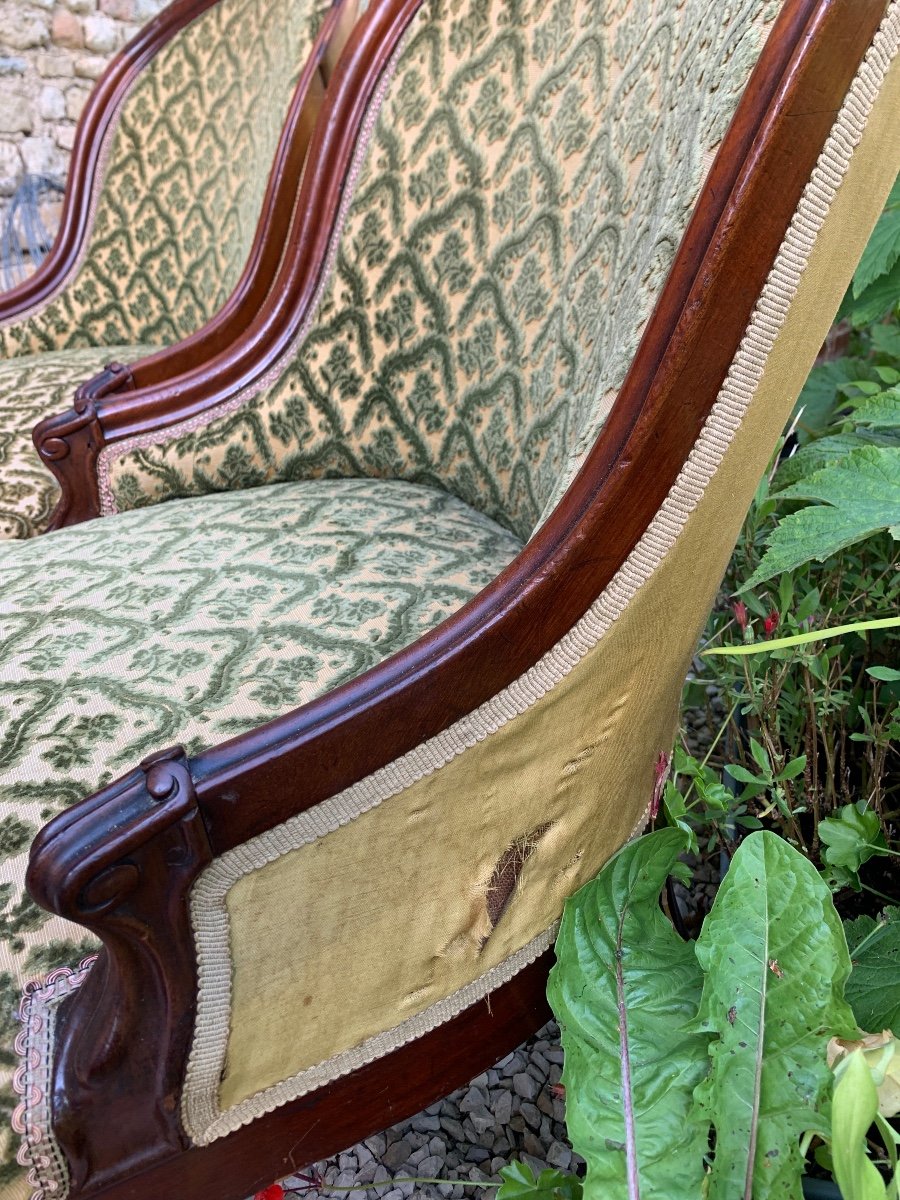 The Pair Of Louis Philippe Low Chairs, Mahogany Gondola Backrest, 19th Century Seats -photo-3