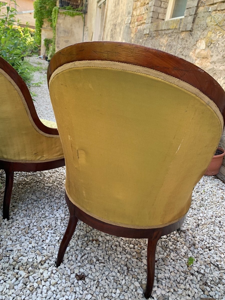 The Pair Of Louis Philippe Low Chairs, Mahogany Gondola Backrest, 19th Century Seats -photo-4