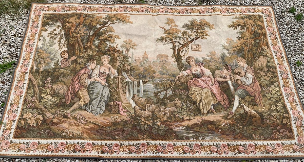 The Shepherdess And The Bird Tapestry Panel Gobelin  -photo-2