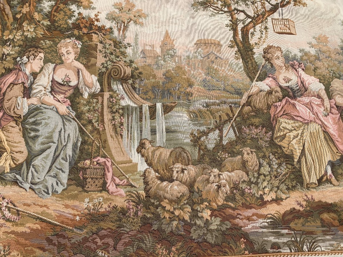 The Shepherdess And The Bird Tapestry Panel Gobelin  -photo-1