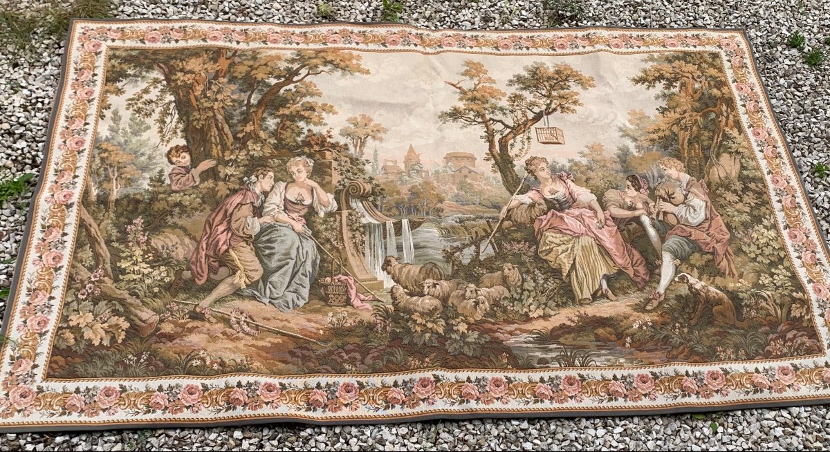 The Shepherdess And The Bird Tapestry Panel Gobelin  -photo-5