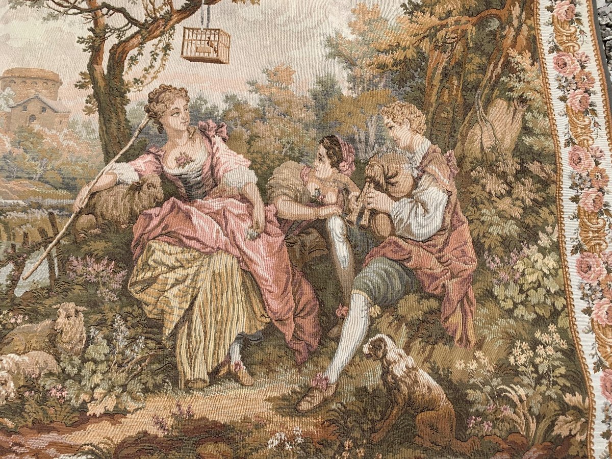 The Shepherdess And The Bird Tapestry Panel Gobelin  -photo-6
