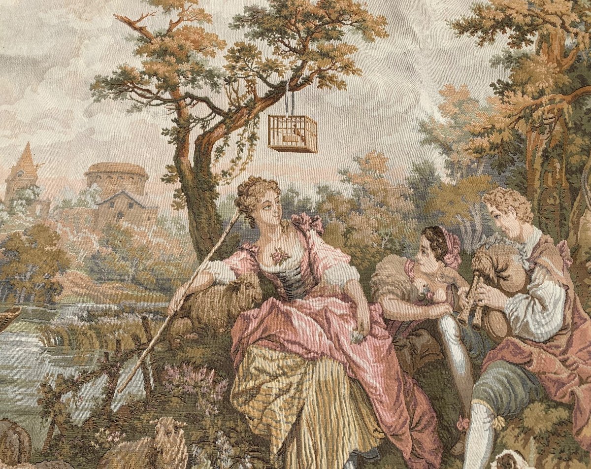 The Shepherdess And The Bird Tapestry Panel Gobelin  