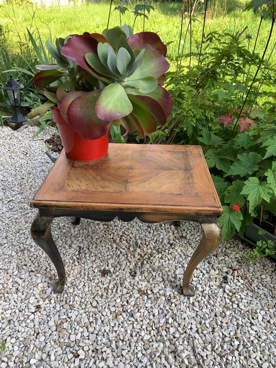 Small Side Table, End Of Sofa With Parquet Top-photo-2